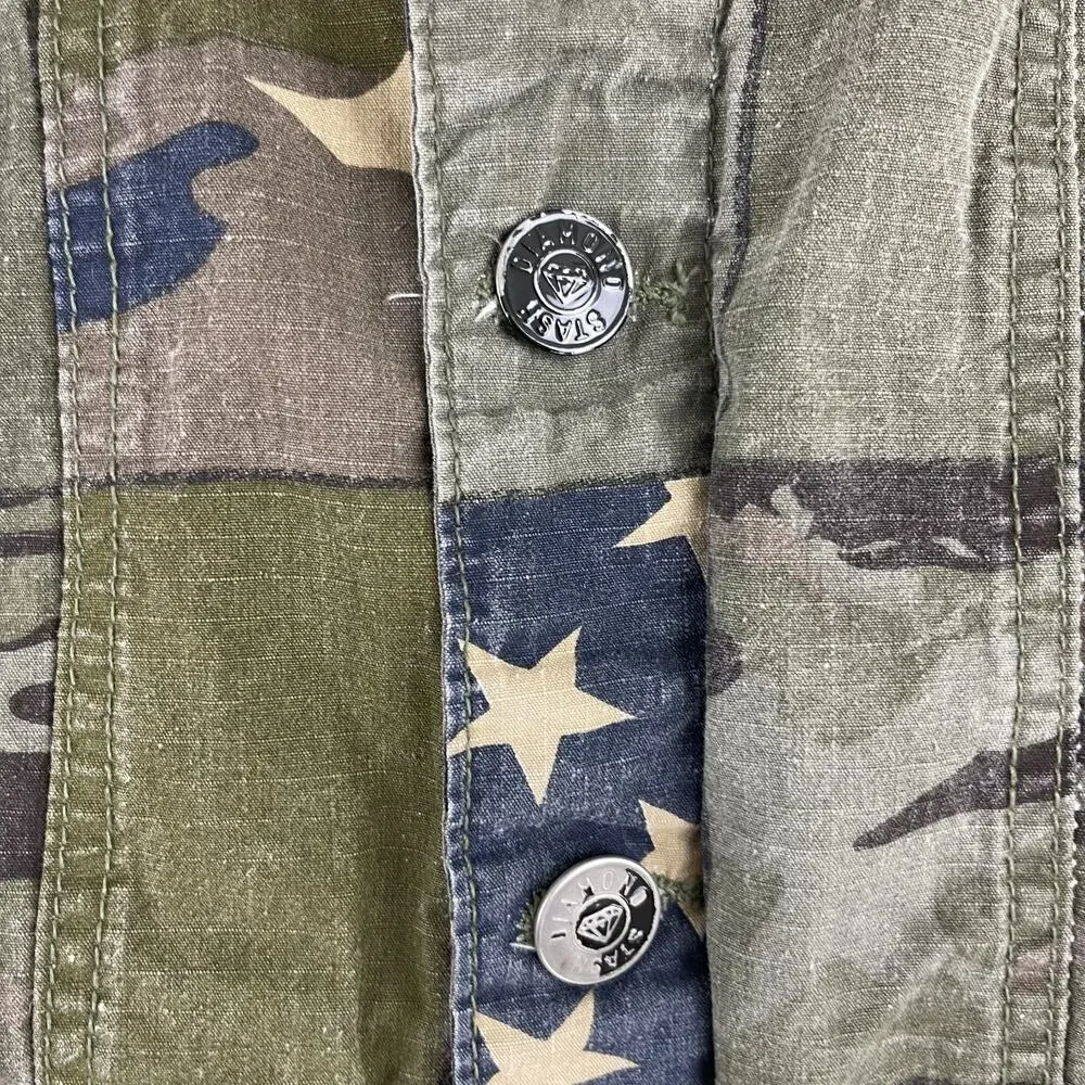 Diamond Stash Vest Mens Medium Ripstop US Flag Camo Distressed Rugged Biker